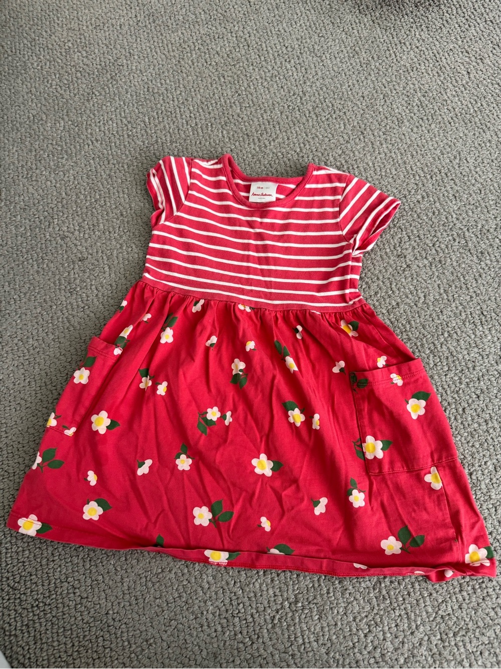 Hanna Andersson Red Striped Bodice Floral Skirt Dress